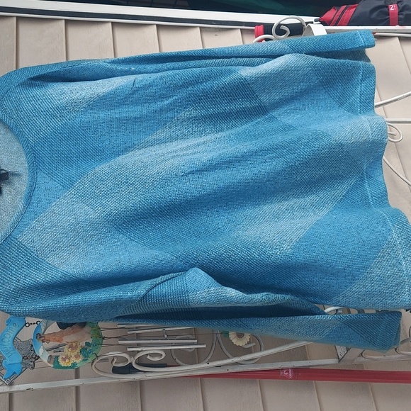 DKNY Donna Karen abstract knit Blue L/S Top Sz L - Picture 3 of 10